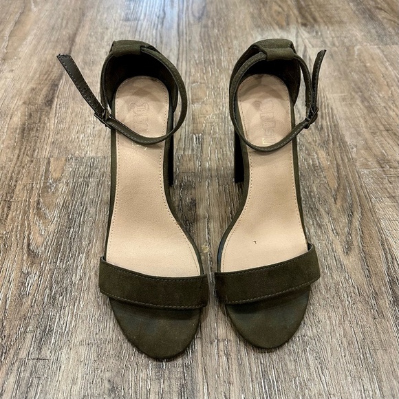 Olive Green Suede Block Heel Sandals - Picture 2 of 4